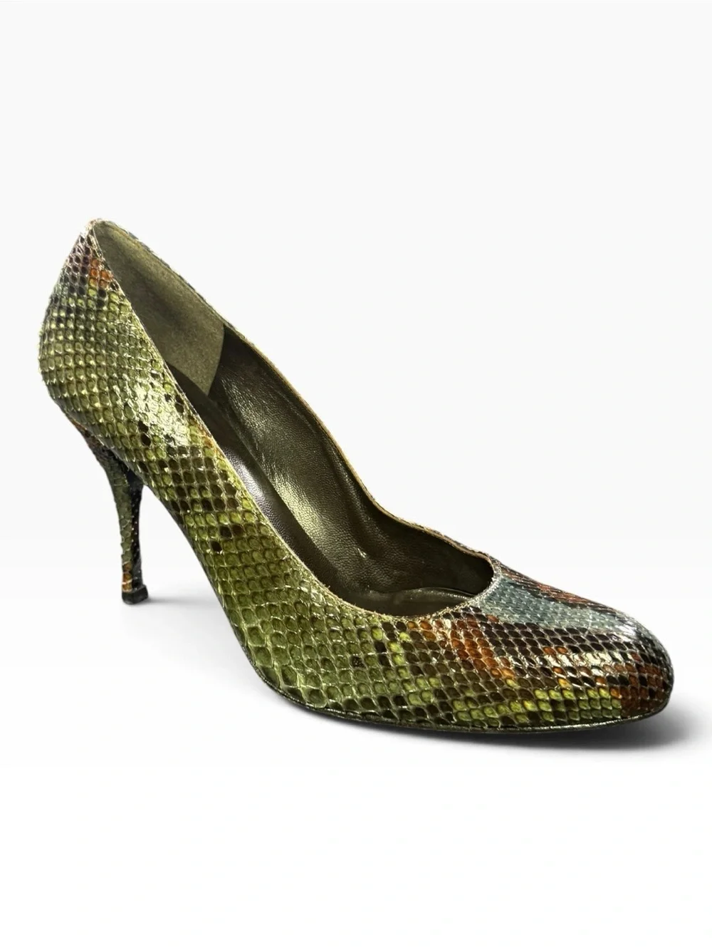 Stuart Weitzman Green Snakeskin-Texture Pointed-Toe Stiletto Pump